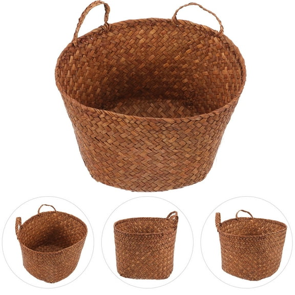 LOLIPPYY Brown Straw Woven Flower Basket with Cat Ears Portable Storage Basket for Makeup and Sundries