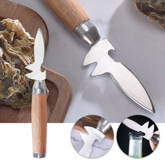 LOLIPPYY Portable Metal Oyster Opener with Wooden Handle for Easy Seafood Preparation