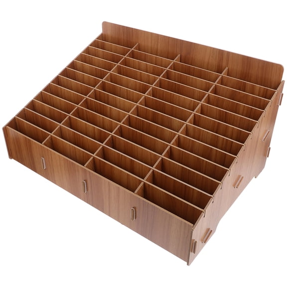 LOLIPPYY Brown Wooden Cell Phone Storage Box with Multi Grid Design for Classroom Desk Organization