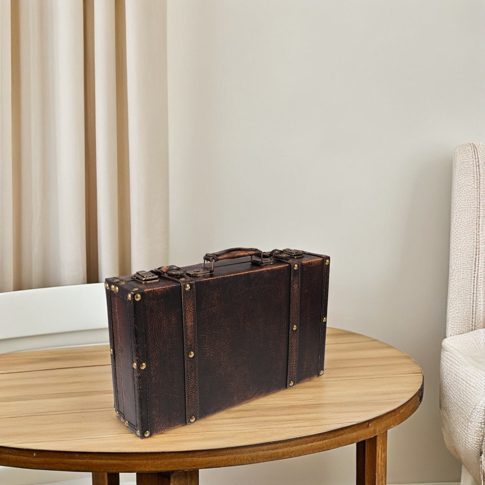 LOLIPPYY Brown Vintage Wooden Suitcase Decorative Storage Box for Home Organization and Photo Props