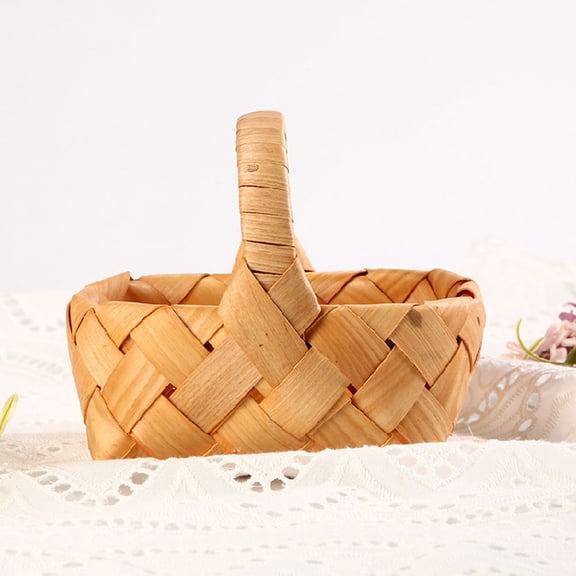 LOLIPPYY Brown Wooden Woven Basket with Handle for Picnic, Storage, Flower Arranging, and Vegetable Carrying