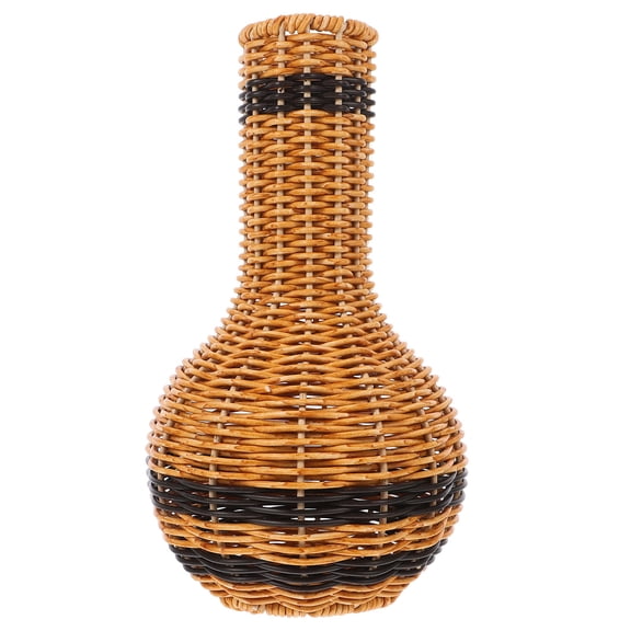LOLIPPYY Brown Woven Plastic Flower Vase Rustic Indoor Decorative Plant Holder for Dried Flowers and Home Decor