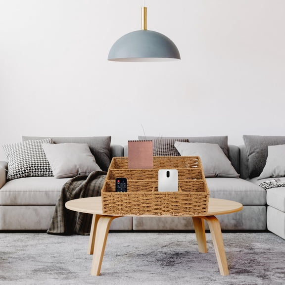 LOLIPPYY Brown Woven Storage Basket MultiFunctional Organizer for Home Office Daily Use Size 12.5 x 8.5 x 7.5 Inches