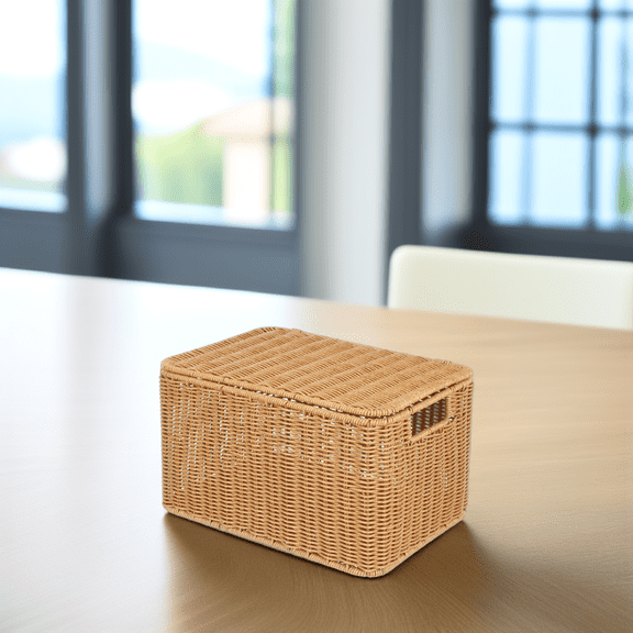 LOLIPPYY Brown Woven Storage Basket with Lid for Home Organization and Clutter Control