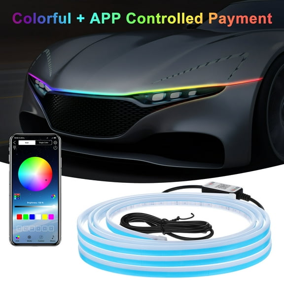 LOLIPPYY RGB LED Car Hood Light Strip with App Control, Engine Cover Daytime Running Light Strip for Vehicles