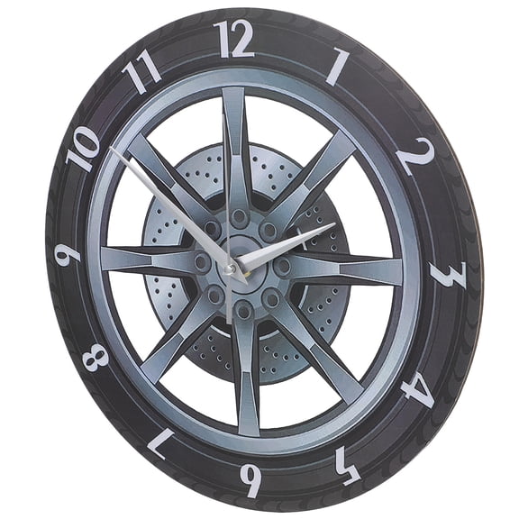 LOLIPPYY Black Car Wheel Wall Clock for Living Room Decor, Accurate Timekeeping, 1 Piece