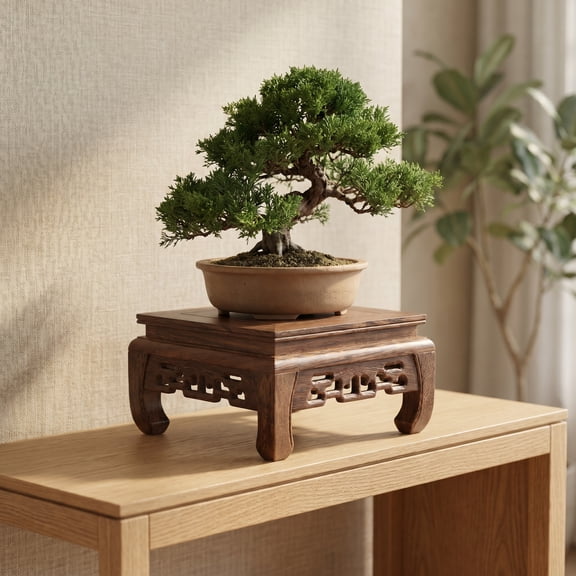 LOLIPPYY Carved Brown Solid Wood Display Base for Vase Holder and Decorative Sculpture Riser
