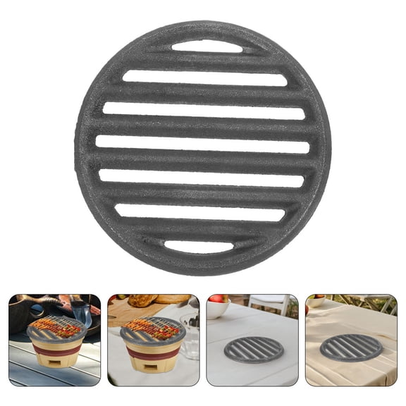 LOLIPPYY Cast Iron Round Grill Grid for BBQ Cooking, High Heat Retention Grill Plate with Easy Setup