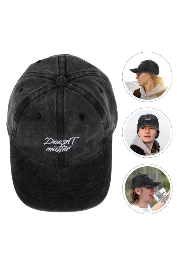 Casual Black Washed Baseball Cap with Breathable Cotton and Embroidered Lettering