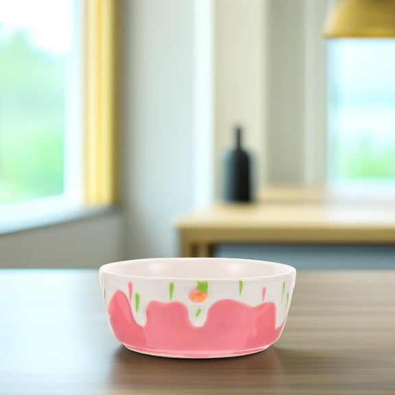 LOLIPPYY Ceramic Pet Food Bowl Pink Small Animal Feeder for Hamster Rabbit Guinea Pig with Lightweight Design