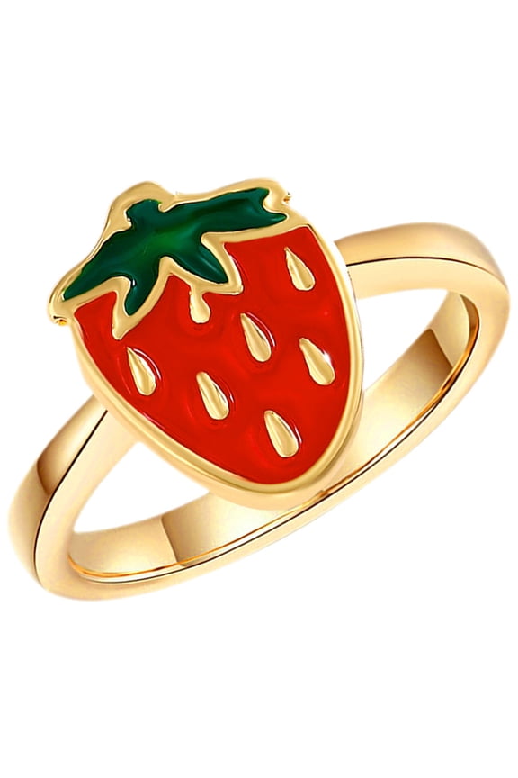 Charming Multi Colored Strawberry Ring for Women's Trendy Aesthetic Accessory for Decor Size 6