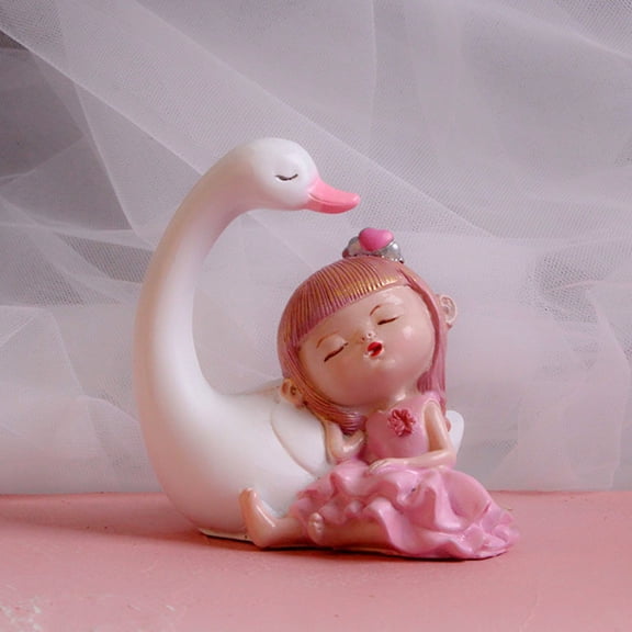 LOLIPPYY Charming Pink Sleepy Swan Girl Baking Ornament Cake Decor 2pcs for Parties Home Decorations and Cake Crafting