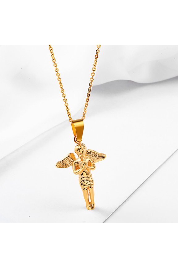 Chic Golden Angel Neck Chain with Detailed Titanium Steel Craftsmanship