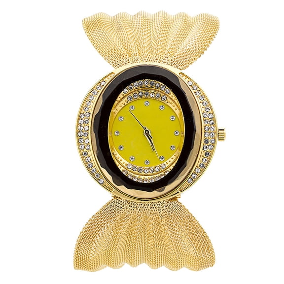 LOLIPPYY Chic Golden Oval Quartz Watch for Women's with Mesh Strap Stylish Design Perfect for Decor Use 1pc