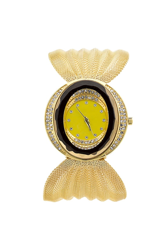 Chic Golden Oval Quartz Watch for Women's with Mesh Strap Stylish Design Perfect for Decor Use 1pc