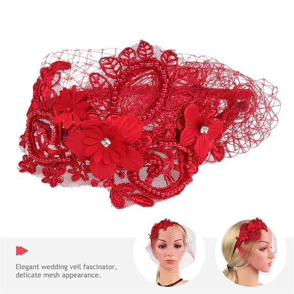 LOLIPPYY Chic Red Mesh Headband with Veil for Wedding, Tea Party, and 1920S Themed Events