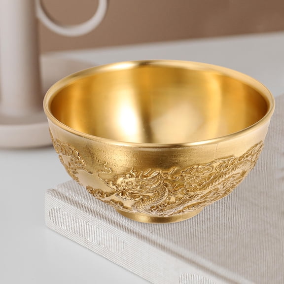LOLIPPYY Chinese Style Brass Treasure Bowl Offering Basin for Wealth, Luck, Prosperity Tabletop Home and Office Decor