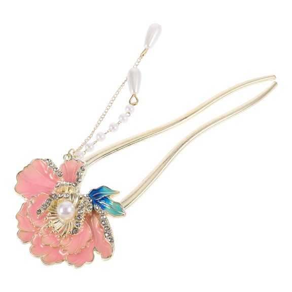 LOLIPPYY Chinese Style U Shaped Enamel Hairpin Featuring Peony Pattern for Decorative Hairstyles
