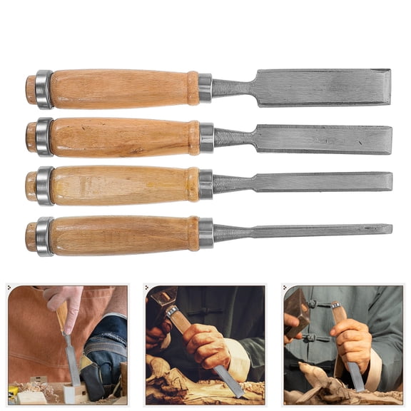 LOLIPPYY Chinese Woodcarving Woodworking Carving Chisel Set Flat Tip Wooden And Steel 4Pcs