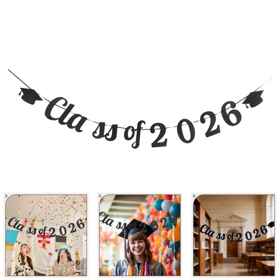 LOLIPPYY Black Glitter Congrats 2026 Grad Banner for Graduation Party Decorations and Supplies