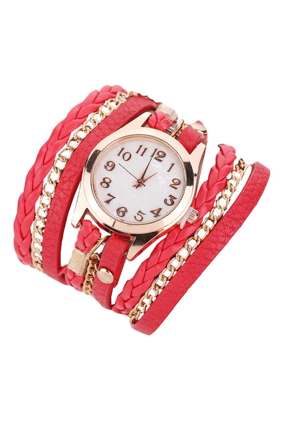 Classic Red Ladies Wrist Watch with PU Strap Lightweight Comfortable Casual Style