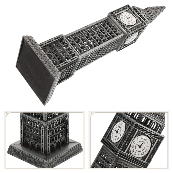 LOLIPPYY Classic Silver Metal Clock Tower Model British Travel Souvenir for Decorative Use