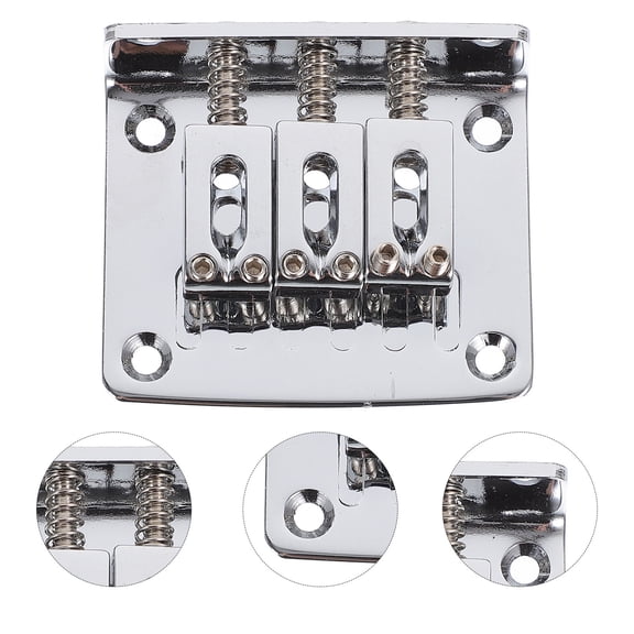 LOLIPPYY Solid Metal Plated Silver Bass Bridge for Guitar with Back Load