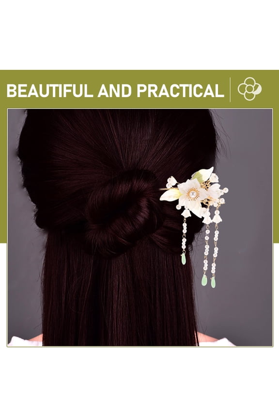 Classical Hanfu Hair Fork with Beaded Flower Tassel for Weddings and Formal Hair Styling