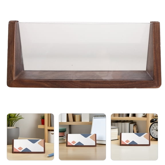 LOLIPPYY Clear Acrylic V Shaped Sign Holder, Walnut Wood Base, for Professional Office Use