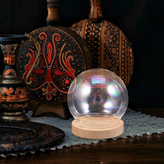 LOLIPPYY Clear Glass Dome with Wood Base Decorative Cover for Flower Display and Craft Projects