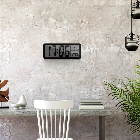 LOLIPPYY Digital Wall Clock in Black with Clear LED Display Showing Date and Indoor Temperature