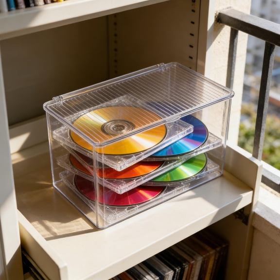 LOLIPPYY Clear Plastic CD Storage Case with Lid, Disc Organizer Box for Easy Collection and Storage