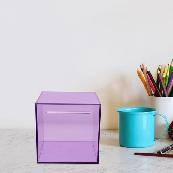 LOLIPPYY Clear Purple Money Saving Jar with Slot Durable Acrylic Transparent Saving Box for Storage