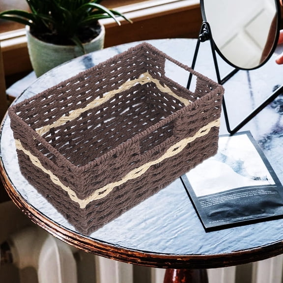 LOLIPPYY Coffee Color Woven Basket with Handle for Desktop Sundries and Stationary Storage