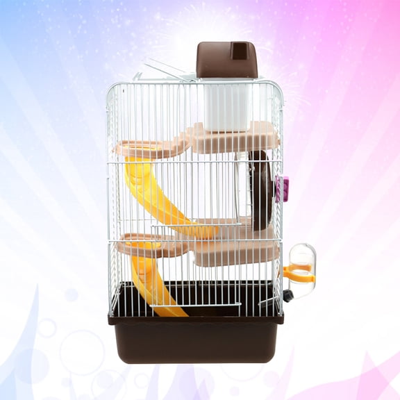 LOLIPPYY Coffee Pet House Three Layer Small Animal Cage with Leakproof Water Bottle and Ventilation