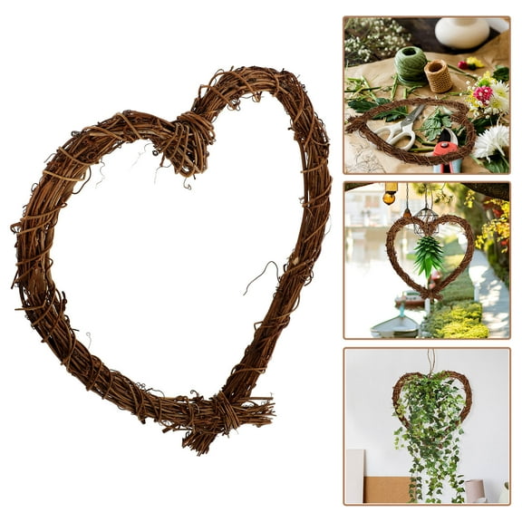 LOLIPPYY Coffee Rattan Heart Wreath Frame for Floral Arrangements, Home Decoration, Wall Hanging, Rustic Craft Display