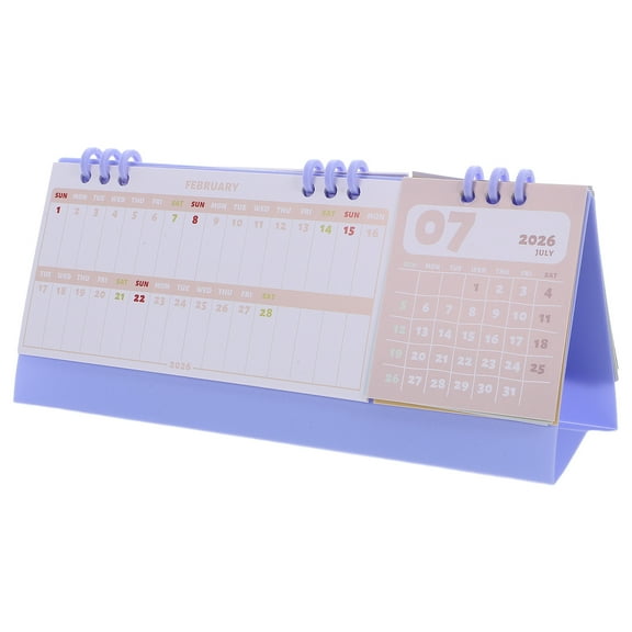 LOLIPPYY Compact 2026 Purple Desk Calendar with Stable Stand and Easy Page Turning for Office Use