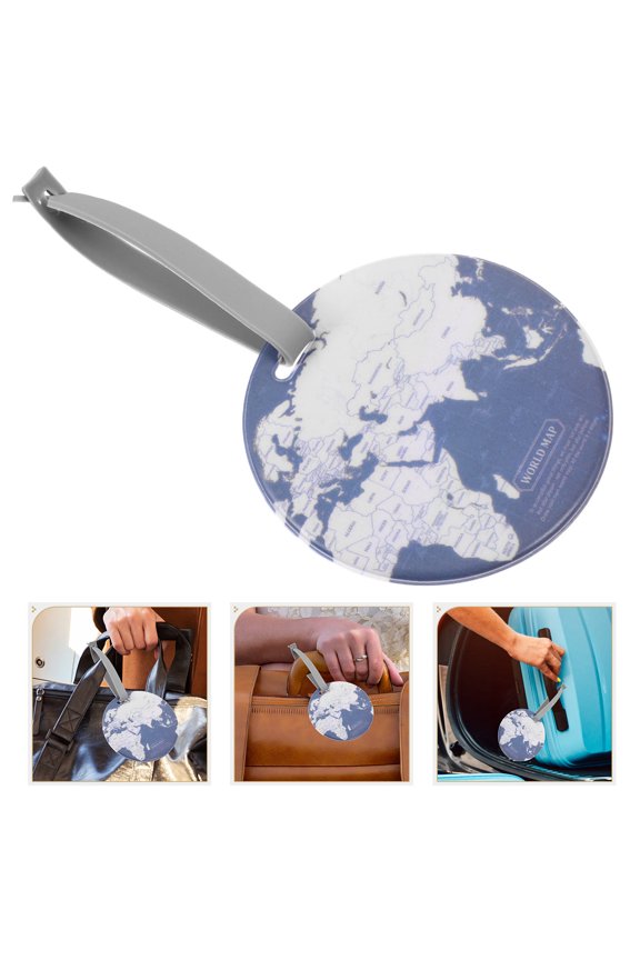 Compact Blue PVC Luggage Tag with World Map Design for Travel Suitcase Identifier