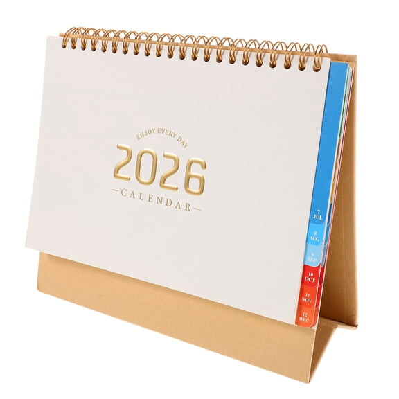 LOLIPPYY Compact Monthly Desk Calendar 2026 Light Yellow with Twin Wire Binding and Stylish Design