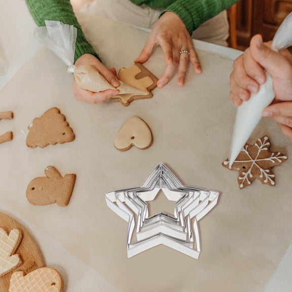 LOLIPPYY Cookie Mold Press 6Pcs Stainless Baking Accessories for Craft Making Silver