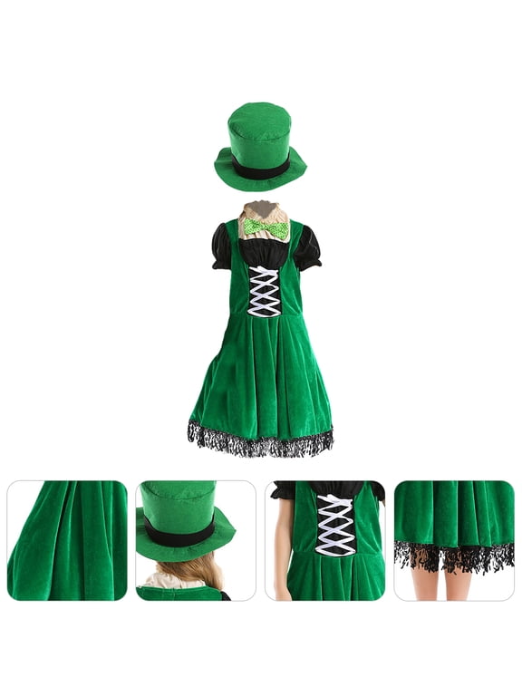 Girls St. Patrick's Day Fairy Costume, Green Polyester Dress Outfit for Kids, Size M, Party Cosplay Set
