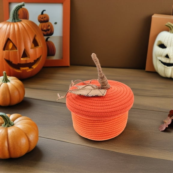 LOLIPPYY Cotton Rope Pumpkin Shaped Woven Basket Decorative Organizer for Bedroom and Home Supplies