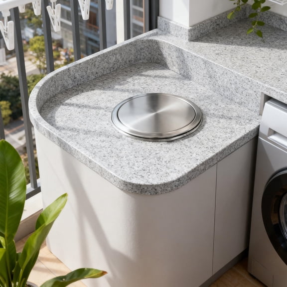 LOLIPPYY Countertop Trash Can Lid Built in Stainless Steel Recessed Swing Cover for Home Use