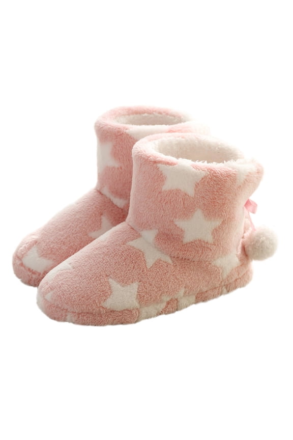 Cozy Pink Ankle Bootie Slippers for Women's with Plush Lining and AntiSkid Sole, Perfect for Winter Size 8.59.5