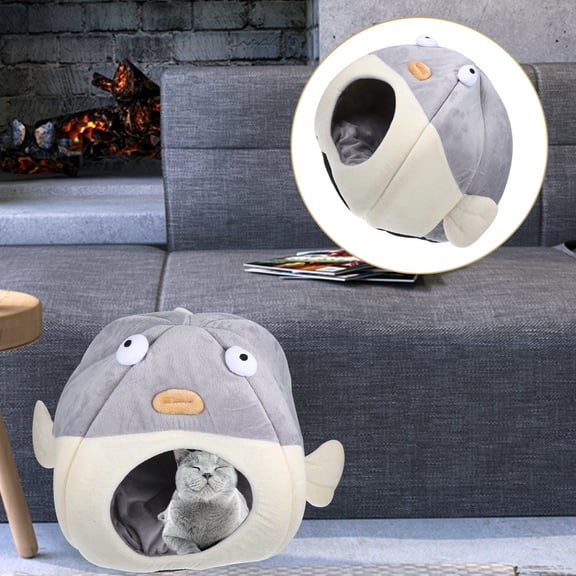 LOLIPPYY Cozy Semi Enclosed Cartoon Cave Nest Cushion for Cats and Dogs Comfortable Indoor Cat House