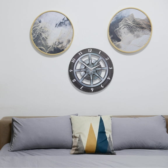 LOLIPPYY Creative Black Acrylic Tire Rim Wall Clock Silent Mute Design Ideal for Automotive Decor