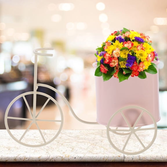 LOLIPPYY Creative Iron Bike Flowerpot Holder Pink for Durable Desktop Plant Display