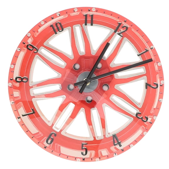 LOLIPPYY Creative Red Car Wheel Wall Clock 3D Mechanical Tire Style with Silent Quartz Movement