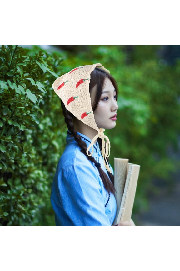 Crochet Triangle Headband Cute Hair Accessory Cotton Cream White 1Pcs for Travel