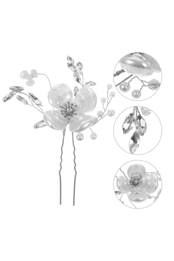 Crystal Flower Hair Pin U Shaped Metal Accessory for Women Prom 1Pack